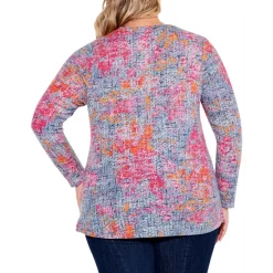 New 🔥 NIC+ZOE Plus Abstract Glow Long Sleeve Tee Pink Multi 🔥 -NIC+ZOE Sales unnamed file 1023