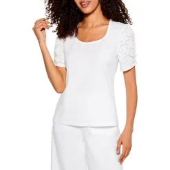 Hot Sale 🥰 NIC+ZOE Petal Lace Sleeve Tee Paper White 👍