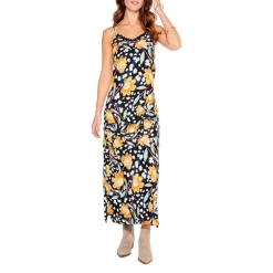 Discount ❤️ NIC+ZOE Flower Burst Slip 👗 Dress Black Multi ✔️