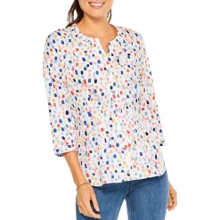 Promo 😀 NIC+ZOE NIC And ZOE Seaglass Button Front 👚 Shirt Orange Multi 🎉