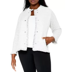 Best Sale 🤩 NIC+ZOE Plus Fringe Trim Jacket Cream Mix 🛒