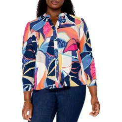Flash Sale 😀 NIC+ZOE Plus Jigsaw Leaf Print Blouse Pink Multi 👏