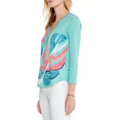 Brand new 🛒 NIC+ZOE Petite Fiesta Fronds Sweater Aqua Multi 🔔 -NIC+ZOE Sales unnamed file 1113