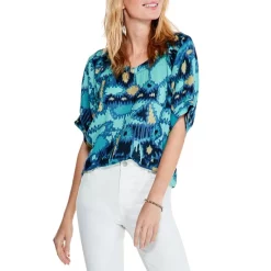 Hot Sale 🔔 NIC+ZOE 🌞 Summer Solstice Printed Top Blue Multi 🛒
