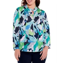 Best reviews of ✔️ NIC+ZOE Plus Frozen Tundra Ruffled Collar Top Green Multi ✨