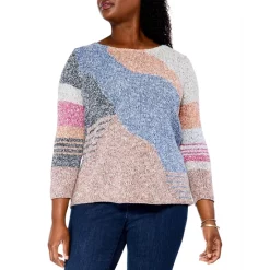 Discount ❤️ NIC+ZOE Plus Orchard Stroll Color Block Sweater Indigo Multi 😍