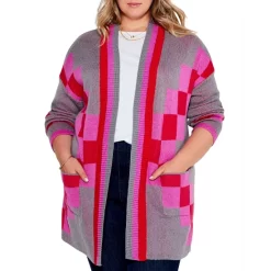 Best Pirce 🔔 NIC+ZOE Plus Checked Away Cardigan Pink Multi 💯