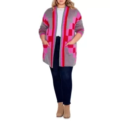 Best Pirce 🔔 NIC+ZOE Plus Checked Away Cardigan Pink Multi 💯 -NIC+ZOE Sales unnamed file 1195