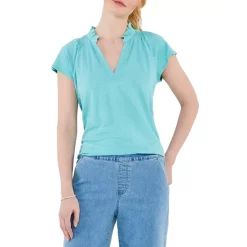 Discount 🥰 NZT NIC+ZOE Ruffled Split Neck Top Aquarius ❤️