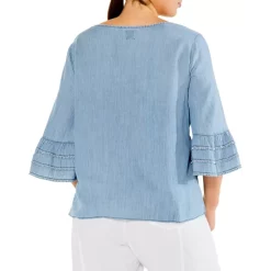 Deals 👍 NIC+ZOE Plus Denim Tangier Flare Sleeve Top Mid Denim 👍 -NIC+ZOE Sales unnamed file 1263