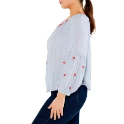 Promo 😉 NIC+ZOE Plus Embroidered Striped Peasant Top Blue Multi ⭐ -NIC+ZOE Sales unnamed file 1306