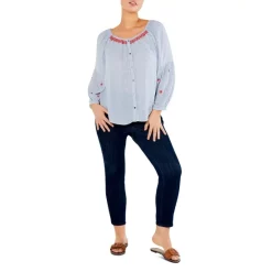 Promo 😉 NIC+ZOE Plus Embroidered Striped Peasant Top Blue Multi ⭐ -NIC+ZOE Sales unnamed file 1307