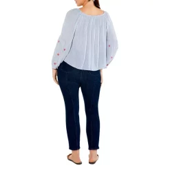 Promo 😉 NIC+ZOE Plus Embroidered Striped Peasant Top Blue Multi ⭐ -NIC+ZOE Sales unnamed file 1308