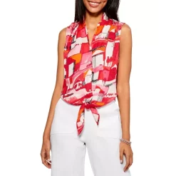 Top 10 💯 NIC+ZOE Paint The Town Gauze Tie Front Tank Red Multi 🌟