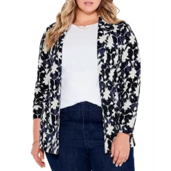 Best deal ๐ NIC+ZOE Plus Mosaic Mix Knit Blazer Black Multi ๐