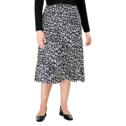 Budget 🎉 NIC+ZOE Plus Night Abstract Print Midi 👗 Skirt Black Multi ⌛