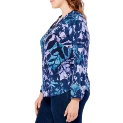 Hot Sale 🔥 NIC+ZOE Plus Indigo Vines Floral Print Blouse Blue Multi 🥰 -NIC+ZOE Sales unnamed file 1398