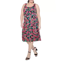 New 👍 NIC+ZOE Plus NIC And ZOE Plus Colorful Canopy Square Neck Midi 👗 Dress Pink Multi 🎉