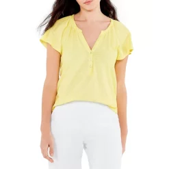 Wholesale 🎁 NZT NIC+ZOE Flutter Sleeve Henley Tee Lime Leaf ✔️