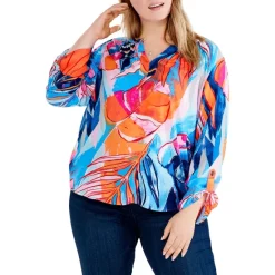 Coupon 😀 NIC+ZOE Plus Tropical Mirage Top Blue Multi 😀