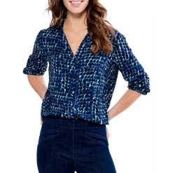 Best Pirce 🔔 NIC+ZOE Good Vibes Live In Button Front 👕 Shirt Blue Multi 😀