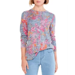 Outlet 👍 NIC+ZOE Abstract Glow Knit Top Pink Multi 🎉
