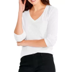 Deals 😀 NZT NIC+ZOE Long Sleeve V-Neck Tee Paper White 🎁