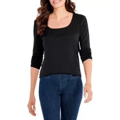 Budget 😉 NZT NIC+ZOE NIC+ZOE Long Sleeve Square Neck Tee Black Onyx 😍