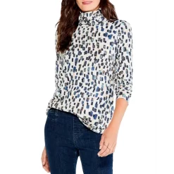 Cheap ๐ NZT NIC+ZOE Abstract Blocks Turtleneck Tee Neutral Multi ๐