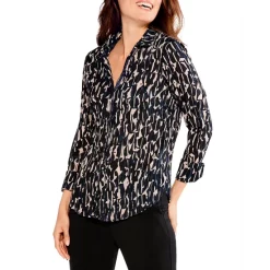 Budget 🌟 NIC+ZOE New Wave Printed Crinkled 👕 Shirt Black Multi ⭐