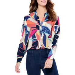 Coupon 🔔 NIC+ZOE Jigsaw Leaf Button Front Top Pink Multi 🧨