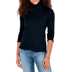 Outlet ❤️ NZT NIC+ZOE Lettuce Edge Mock Neck Top Black Onyx 😉