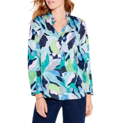 Best reviews of 🎉 NIC+ZOE Frozen Tundra Ruffled Collar Top Green Multi ⌛