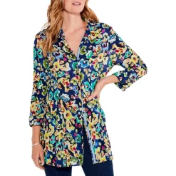 Wholesale 🤩 NIC+ZOE Bold Blossoms Crinkle 👚 Shirt Blue Multi ❤️