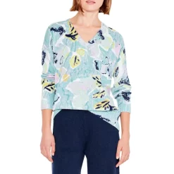 Best Sale 👍 NIC+ZOE Greenhouse Garden Printed Sweater Green Multi 😍
