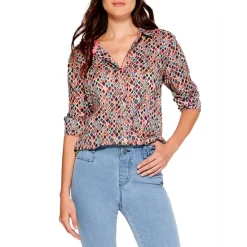 Cheap 😀 NIC+ZOE Beach Glass Printed Button Front 👚 Shirt Orange Multi 🧨