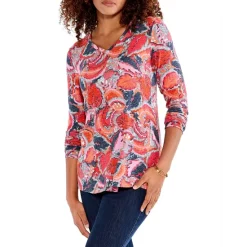 Hot Sale 😀 NZT NIC+ZOE Sweet Dreams Long Sleeve Tee Pink Multi 🤩