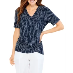 Cheapest ✔️ NIC+ZOE Printed V Neck Tee Indigo Multi 🧨