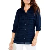 Best Sale 💯 NIC+ZOE Textured Lines 👚 Shirt Dark Indigo 😉 -NIC+ZOE Sales unnamed file 785