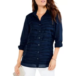 Best Sale 💯 NIC+ZOE Textured Lines 👚 Shirt Dark Indigo 😉
