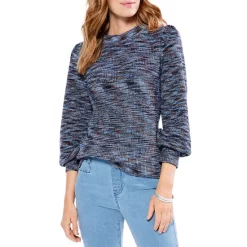 Best Sale 🥰 NIC+ZOE Femme Sleeve Space Dye Sweater Indigo Mix 🎉