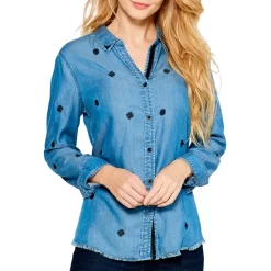 Budget 🥰 NIC+ZOE Denim Dot Button Front Top Mid Denim 😀