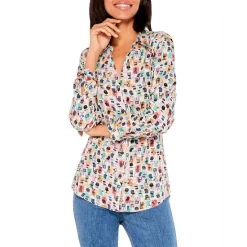 Promo 🤩 NIC+ZOE Have A Seat Long Sleeve Blouse Green Mult 🔥