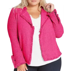 Buy ⌛ NIC+ZOE Plus Fringe Mix Open Front Jacket Charged Pink 🌟