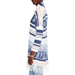 Best Sale 🔔 NIC+ZOE Rolling Clouds Printed Fringe Cardigan Blue Multi 😉 -NIC+ZOE Sales unnamed file 939