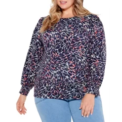 Wholesale ✔️ NIC+ZOE Plus Glowing Sunset Printed Top Indigo Multi 🔥