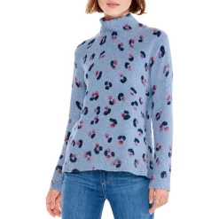 Top 10 😍 NIC+ZOE Cozy Up Tracks Printed Turtleneck Sweater Blue Multi 🎉